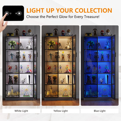 FREDEES LED Display Cabinet with 2 Doors and Adjustable Shelf, 165CM, Grey