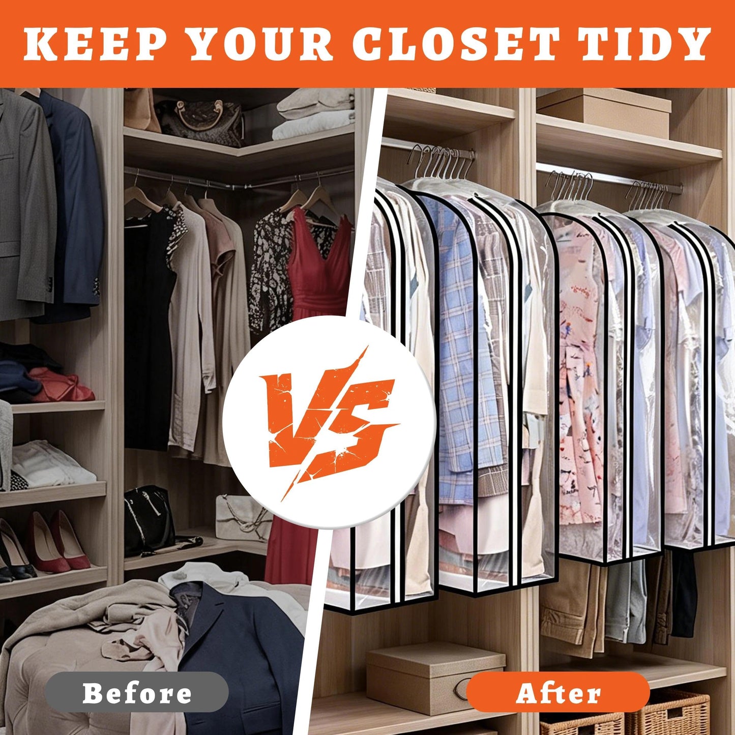 2Pcs Garment Bags for Open Closet, Full Clear Clothes Covers with Zipper for Hanging Clothes, Clothes Covers for Coats, Suit, Jackets, Windbreaker