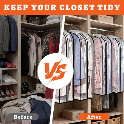 2Pcs Garment Bags for Open Closet, Full Clear Clothes Covers with Zipper for Hanging Clothes, Clothes Covers for Coats, Suit, Jackets, Windbreaker
