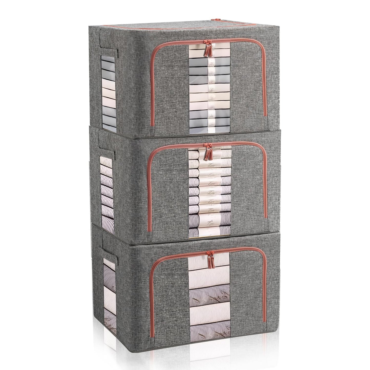 FUSACONY Closet Organizers and Storage 3 Pack Clothes Storage Boxes with Lid and Zips