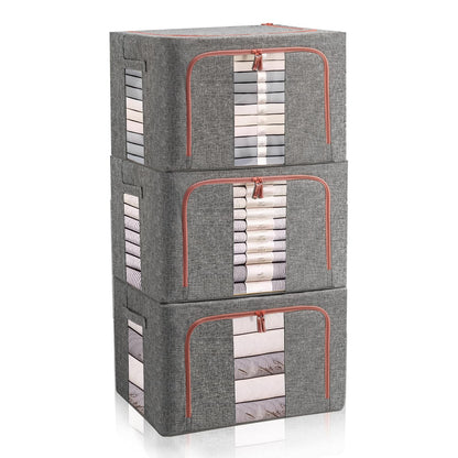 FUSACONY Closet Organizers and Storage 3 Pack Clothes Storage Boxes with Lid and Zips