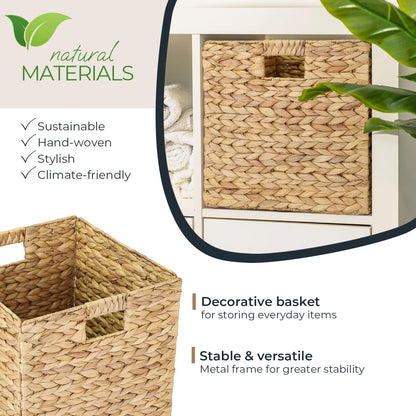 HMF Storage Basket Suitable for KALLAX Shelving Unit, Woven Water Hyacinth Basket with Handles | Set of 2 | 32 x 34,5 x 32 cm | Nature
