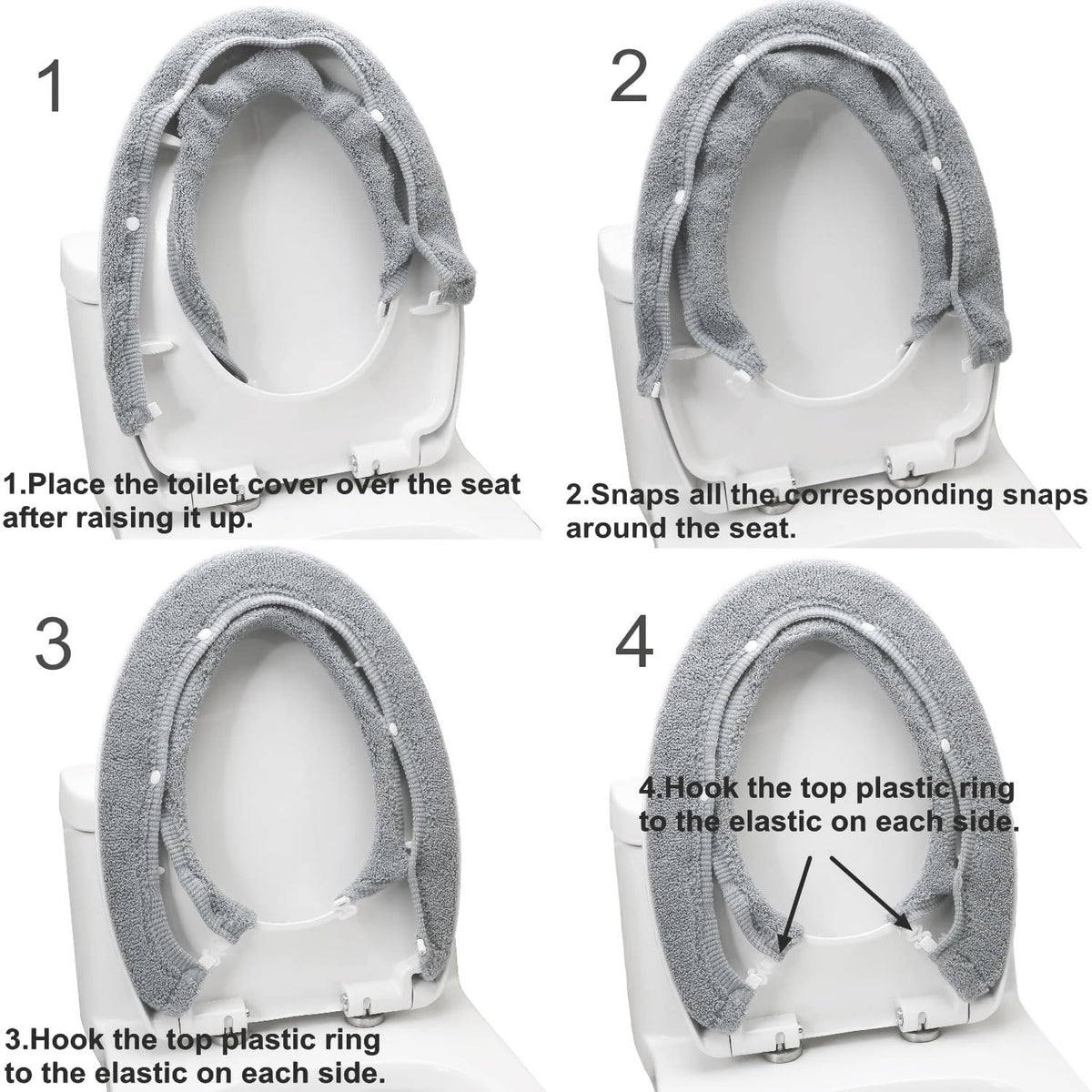 Bathroom Soft Thicker Warmer Stretchable Washable Cloth Toilet Seat Cover Pads (Gray/3pcs)