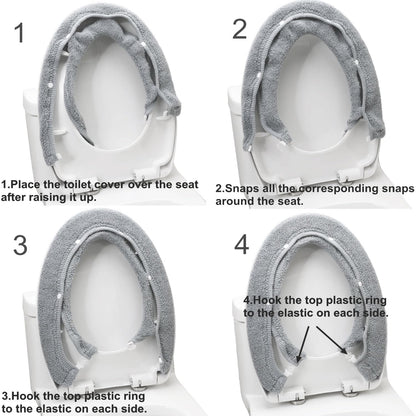 Bathroom Soft Thicker Warmer Stretchable Washable Cloth Toilet Seat Cover Pads (Gray/3pcs)