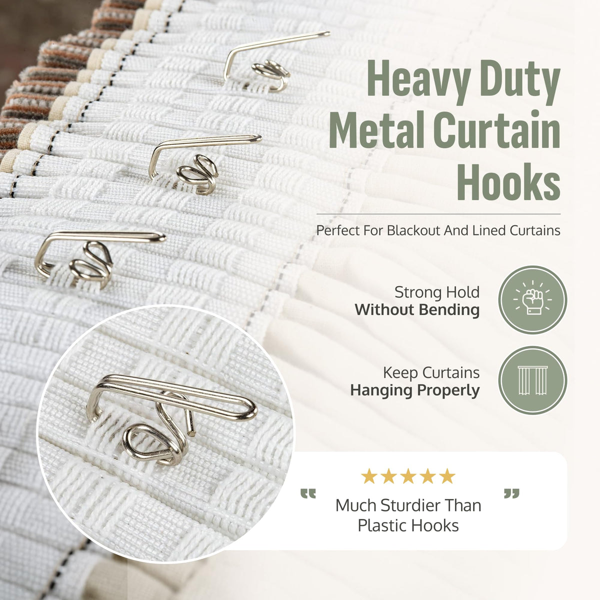 Metal Curtain Hooks - Heavy Duty Zinc Plated Curtain Hooks, 50 Pack for Pencil Pleat & Pinch Pleat Curtains, Heading Tape, Pole Rings, Tracks
