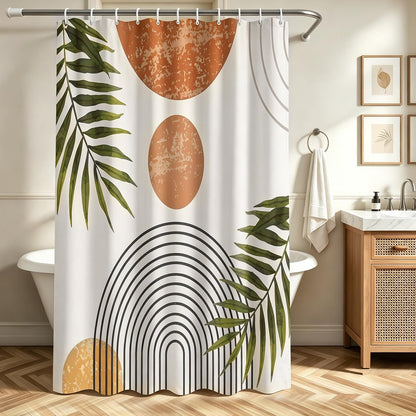 Lerores Shower Curtain, 120 x 200 cm, Leaf Line, Weighted Hem, Anti-Mould Textile, Water-Repellent