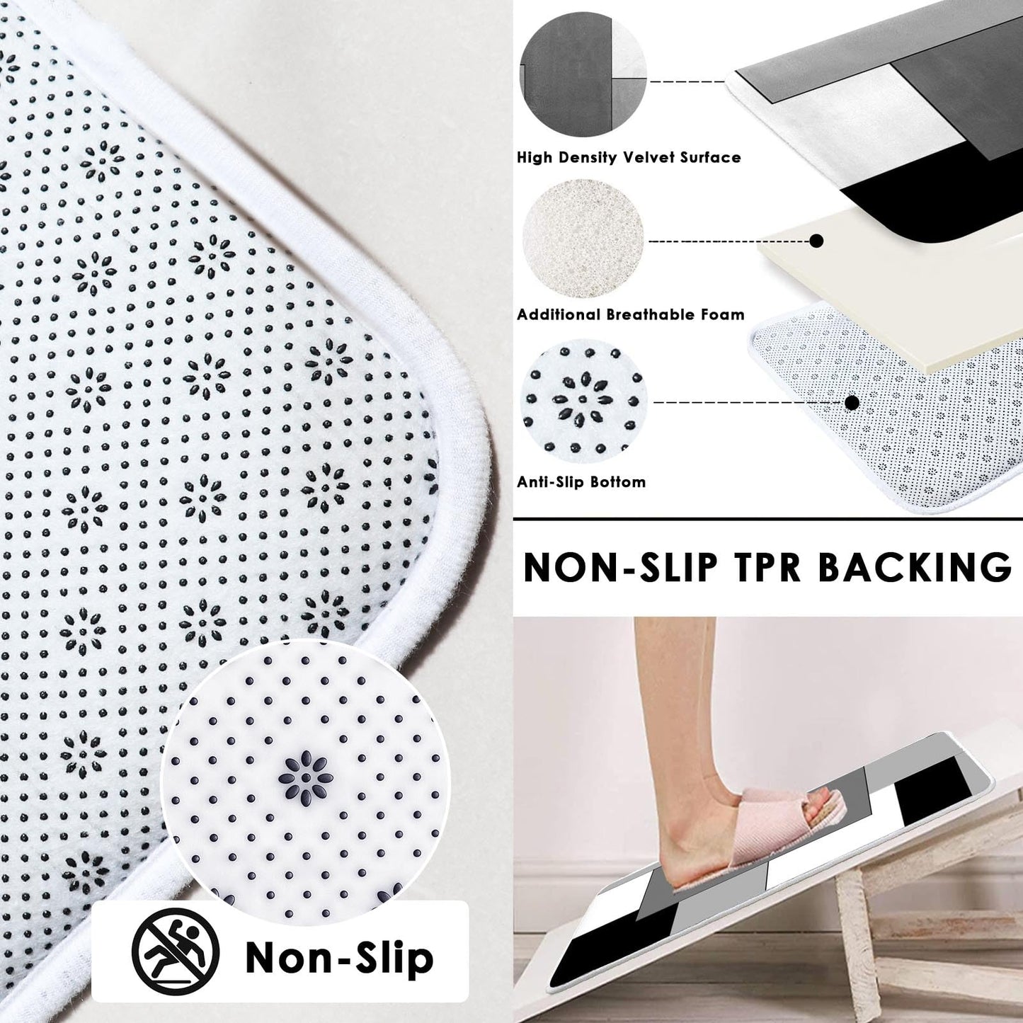 Tayney Grey Geometric Shower Curtain Set with Toilet Lid Cover and Non-Slip Rugs for Bathroom, Black White Checkered 4 Pcs Shower Curtain