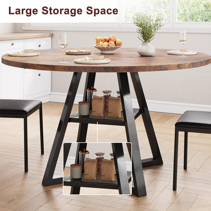 Jocoevol Round Dining Table for 2-4 People, Circle Dinner Table with Shelves, Space Saving Wood Kitchen & Dining Room Furniture (Vintage, 42 inch