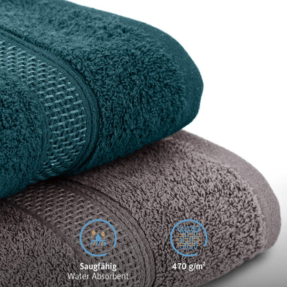 Komfortec Set of 4 Hand Towels 50 x 100 cm 100% Cotton Terry Towelling Soft Anthracite Grey/Petrol