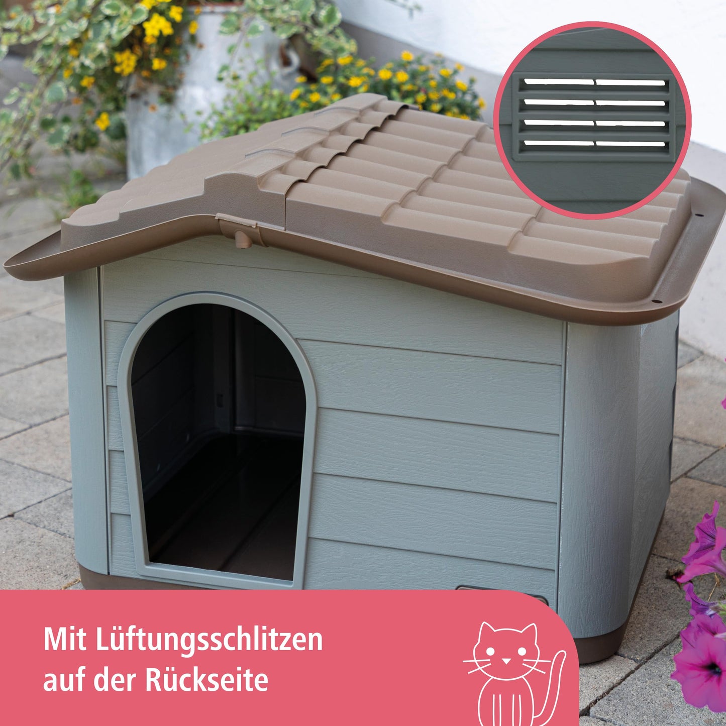 Kerbl Paola Eco 81341 Cat House, Mediterranean Look, Recycled Plastic, Grey Green/Brown, 60 x 51 x 41 cm