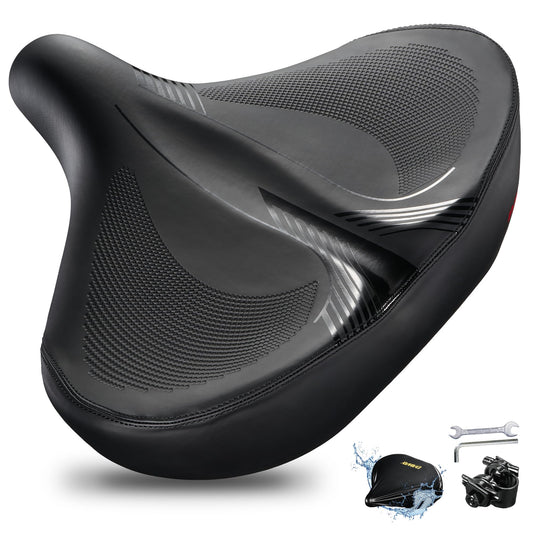 DAWAY W60 Extra Wide Bike Seat - Ultra Comfortable Memory Foam Saddle for Outdoor Indoor Rides, Ergonomic, with Shock Absorbers, Universal Fit for