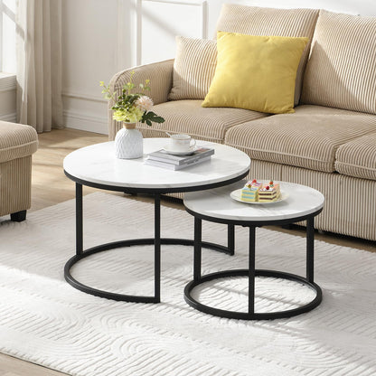 Coffee Table, Modern Side Table, Round Nesting Tables Tet of 2, Round Coffee Table for Living Room, Bedroom, Office, 70cm*50cm, White
