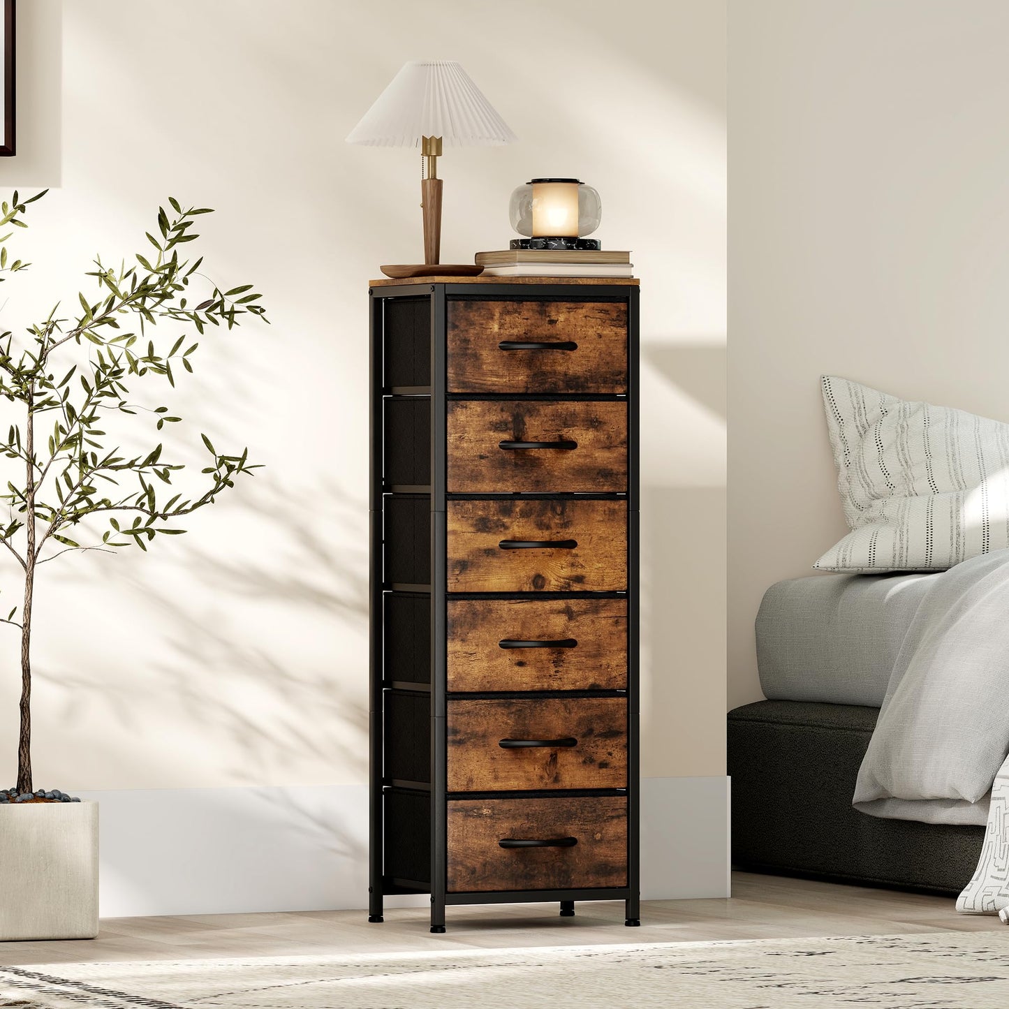Turosur Chest of Drawers, Tall Chest of Drawers with 6 Fabric Drawers, Fabric Dresser for Bedroom, Living Rooms, Entryway Hallway