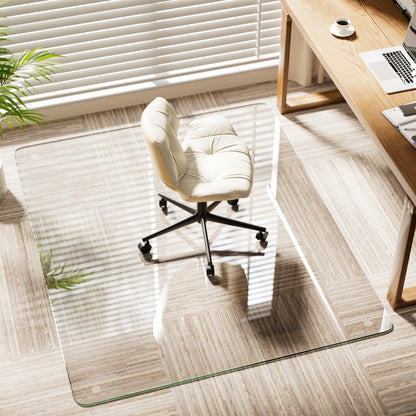 Koonmi Tempered Glass Chair Mat, 117 x 140 cm, Clear