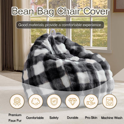 Fluffy Faux Rabbit Fur Bean Bag Chair Cover(No Filler),Cozy Shaggy Bubble Stuffed Animal Storage Large Bean Bag Cover for Bedroom Living Room,Fuzzy