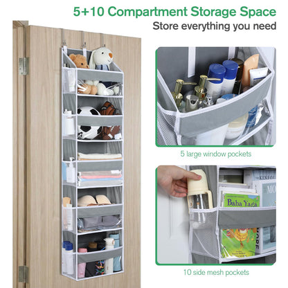 OTraki Wardrobe Organiser Hanging 140 x 39 x 17 cm, Hanging Organiser 5 Shelves Clear Window Hanging Storage with 10 Mesh Side Pockets