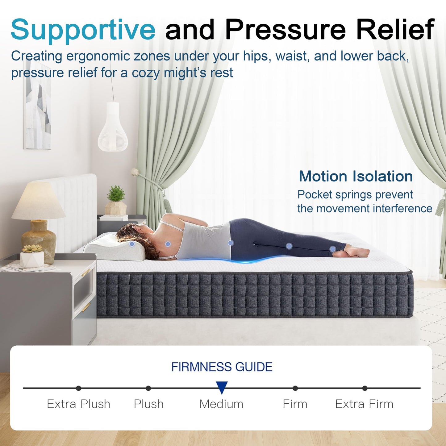 Azure Single Mattress, 3FT Single Hybrid, 10 Inch Breathable Memory Foam, Medium Firm, Individual Pocket Springs, 100 Night Trial