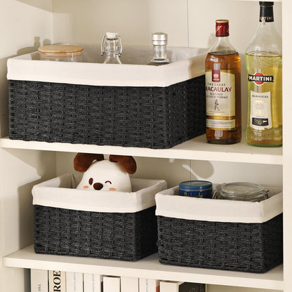 Vagusicc Wicker Storage Basket, Set of 3 Rectangular Storage Gift Hamper Basket with Removable Fabric Lining