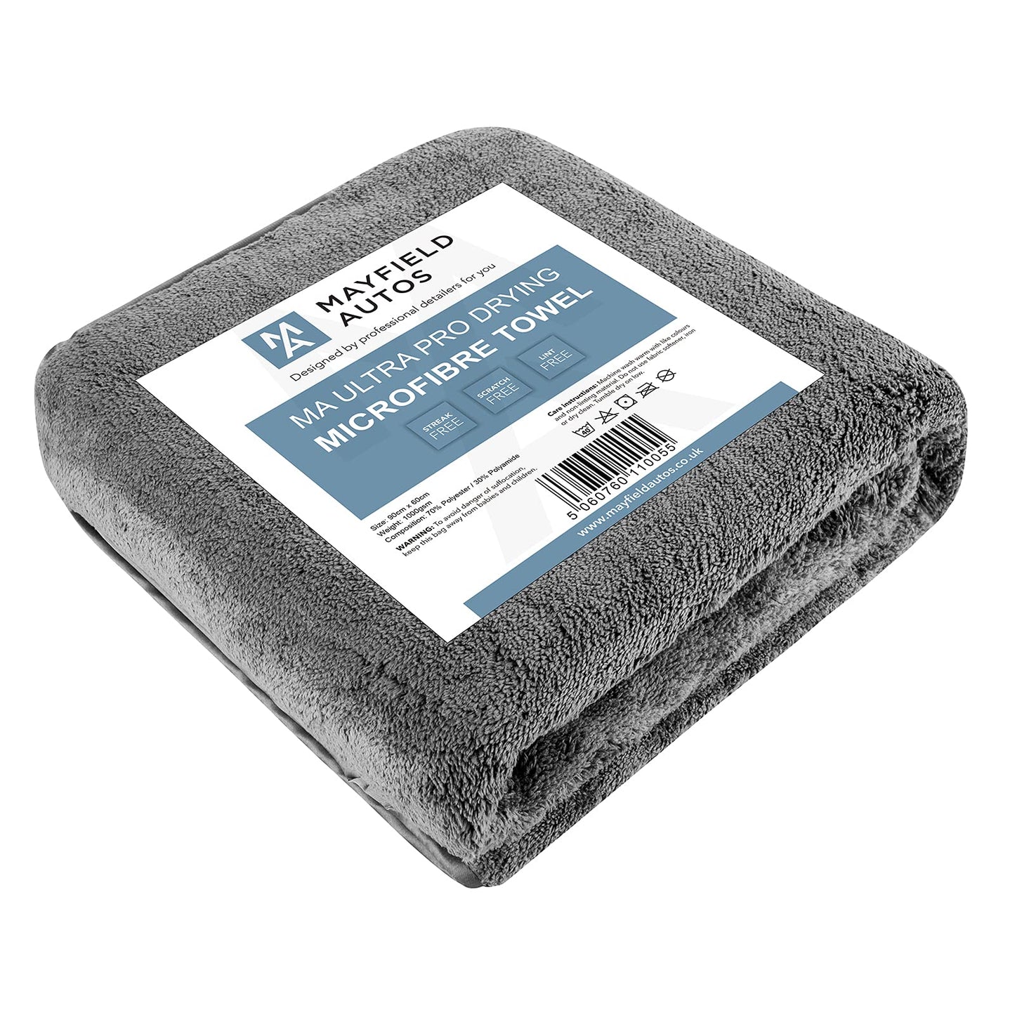 Mayfield Large Drying Towel - 1000gsm, 90cm x 60cm, Car Cleaning, Detailing, Super Absorbent, Ultra Deep Plush Pile, Heavy, Luxurious