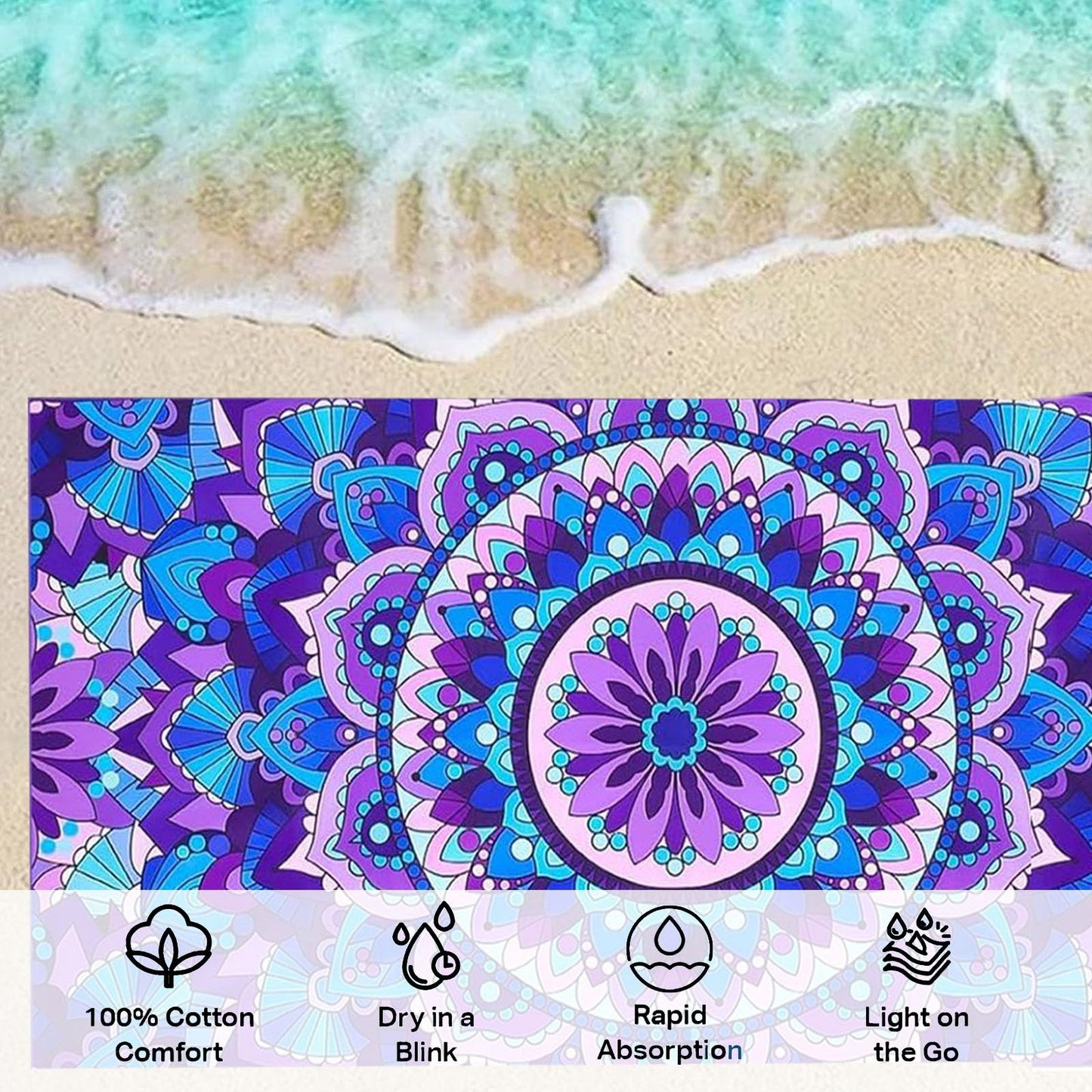 Mienocol Large Quick Dry Microfibre Beach Bath Towel for Adult,Mandala Flower Sand Free Beach Towel with Bag,Lightweight Gym Yoga Sports