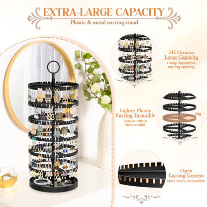 iDavosic.ly 6 Tier Rotating Earring Holder Organizer with Metal Tray, Black