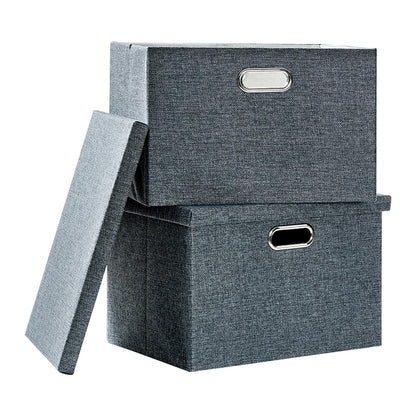 AlphaHome Fabric Storage Boxes with Lids [2 Pack], Foldable Linen Fabric Storage Baskets for Organising Clothes and Toys (Slate Grey, Large)