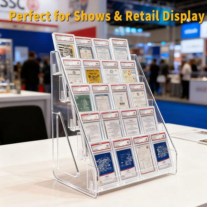 Oncpcare Large 5-Tier Trading Card Display Stand – Transparent Vertical Shelf Rack for Collectible Card Slabs, Toploaders