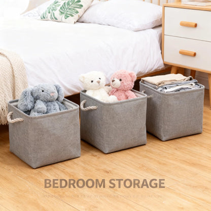 flaxarne Decorative Cube Storage Boxes with Handles 3-Pack Simple Design Organizers for Cloakroom Bedroom Living Room,28*28*28cm