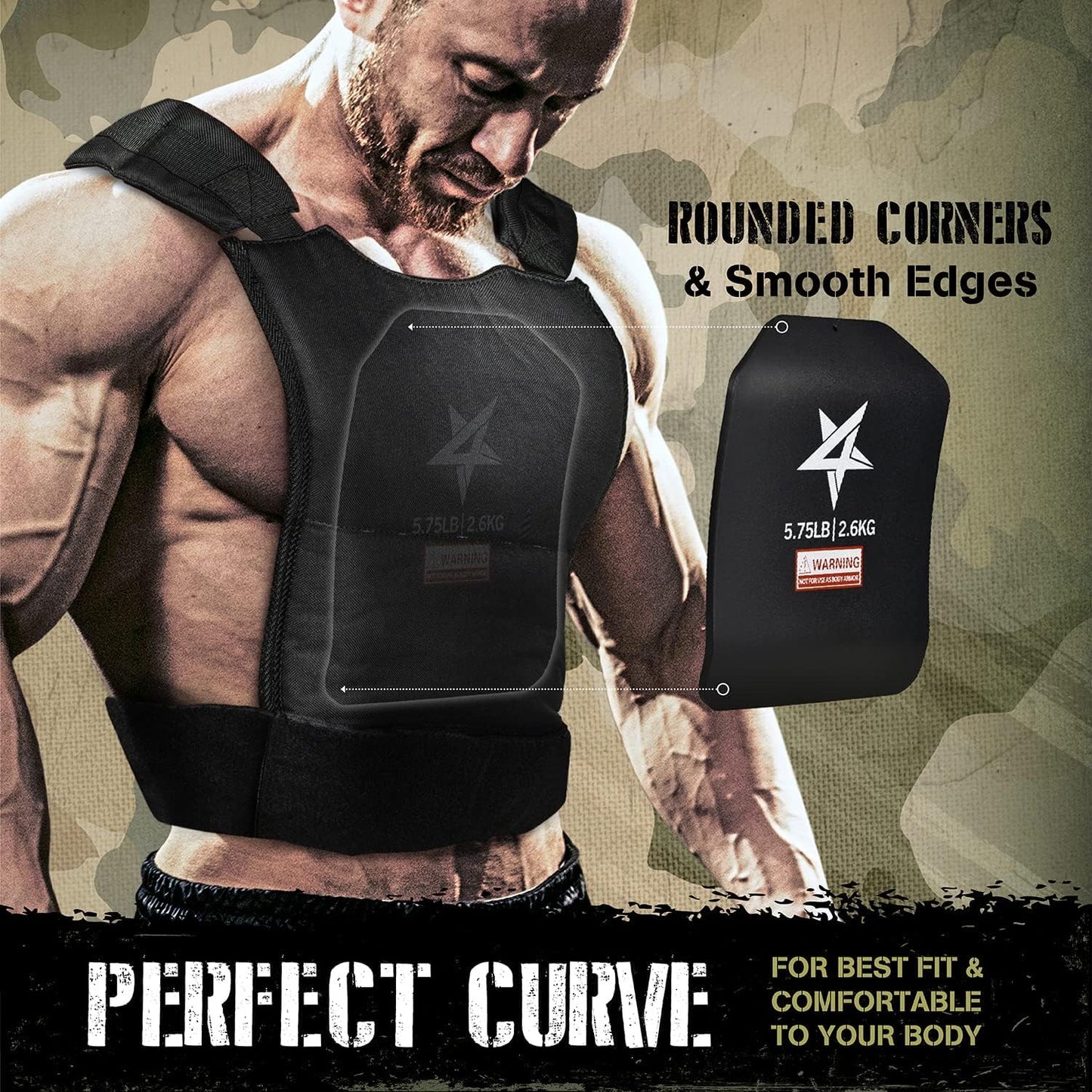 Yes4All URFN Ideal Curved Tactical Weight Vest Plates 5.75lb/ Weights Carrier Plate For Body Workout, Intensive Training, Rucking And Cardio, 2.6 kg