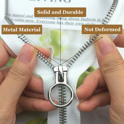 XCSJ #5 Zipper, Metal Zip, 2-Way Separable Sewing for Jackets, Coats, Down Jacket, Suitcase, Tent, Bag, DIY Sewing Craft (White, 70 cm)