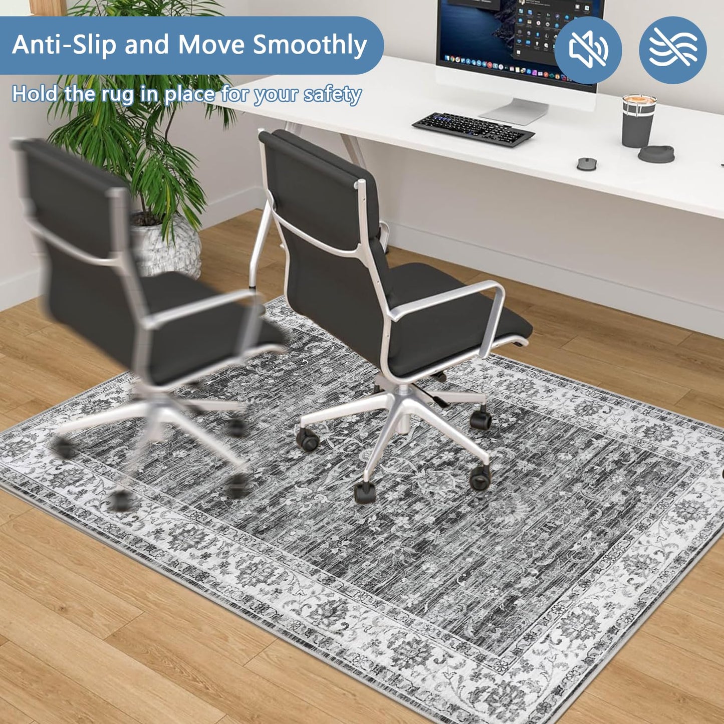 Office Chair Mat for Hardwood Floor, 90x120 cm Anti-Slip Computer Gaming Desk Mat, Multi-Purpose Floor Protector for Home Office Rolling Chair