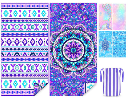 COYBTO Microfibre Beach Towel, 180x90CM Double Sided Quick Dry Beach Towels for Adults, Large Bath Towels with Button, Sandproof, Lightweight