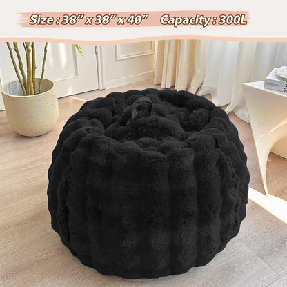 LIFEREVO 3FT Fluffy Faux Rabbit Fur Bean Bag Chair Cover, No Filler, Black