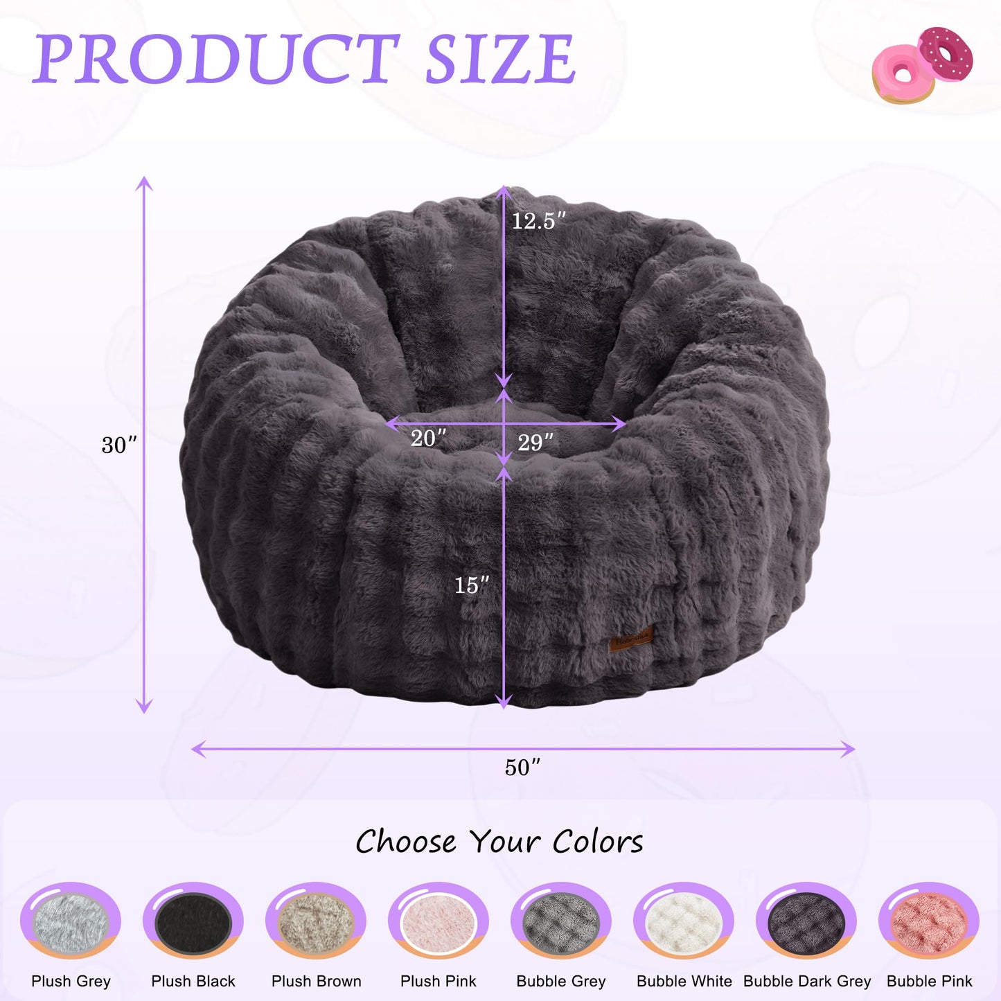 Hobestluk Large Beanbag Chair for Adults Donut-Shaped Oversized Sofa Couch