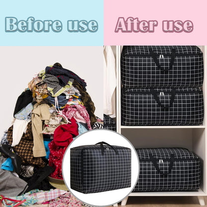 Storage 2 Pcs Large bag 105L Wardrobe Heavy Duty Laundry Oxford Cloth Duvet King Size Moisture Proof Black White Plaid