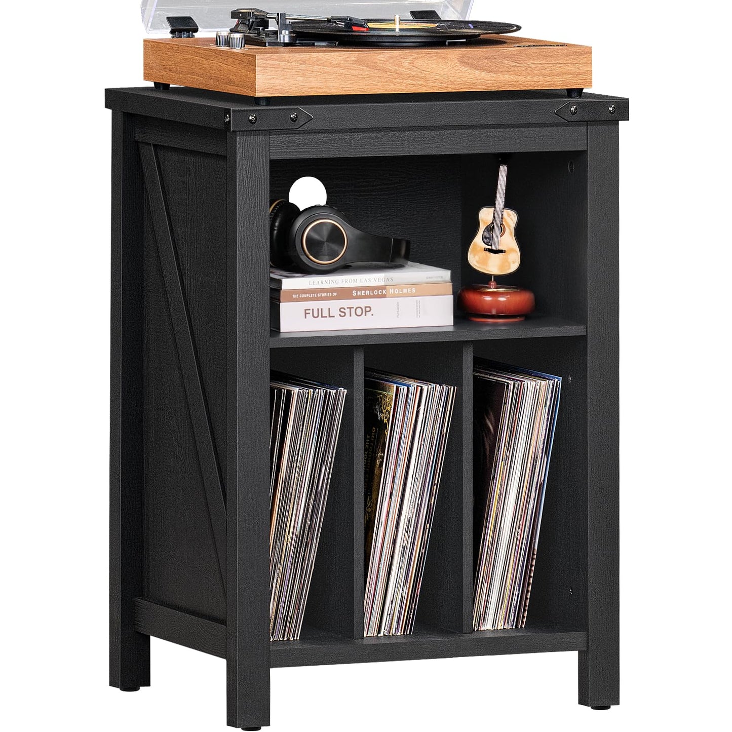 LELELINKY Record Player Stand with Vinyl Record Storage,Black
