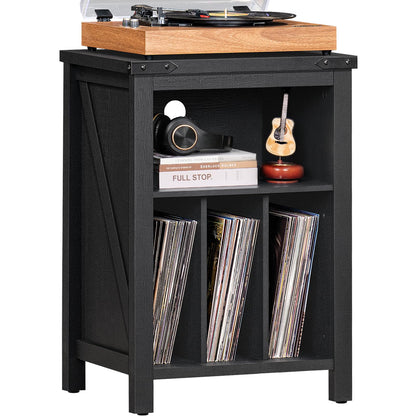 LELELINKY Record Player Stand with Vinyl Record Storage,Black