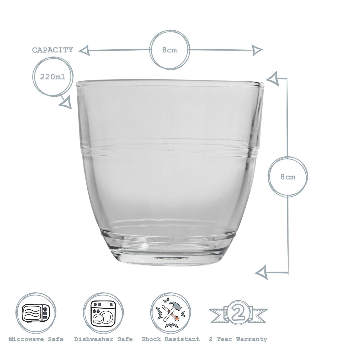 220ml Gigogne Glass Coffee Cups & Saucers - Pack of Six