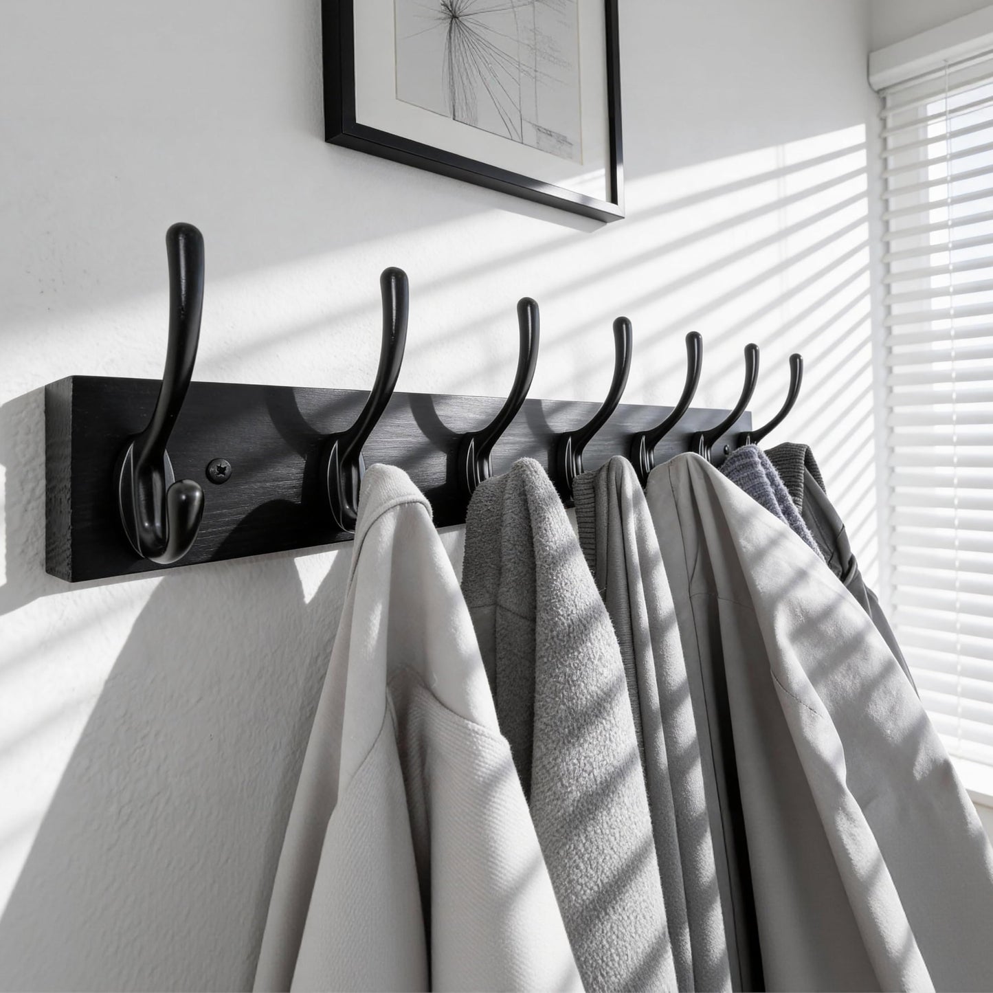 HONSKY Wall Coat Rack with 7 Double Hooks,50cm Wall Coat Hook,Wooden Coat and Towel Hanger Storage for Entryway, Bathroom, Bedroom