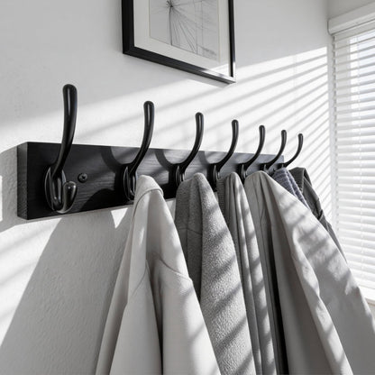 HONSKY Wall Coat Rack with 7 Double Hooks,50cm Wall Coat Hook,Wooden Coat and Towel Hanger Storage for Entryway, Bathroom, Bedroom