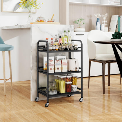 HDANI Serving Trolley,3-Tier Metal Trolley,Black,48x30x75cm