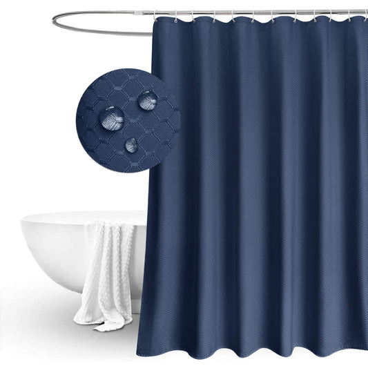 EurCross Blue Waffle Weave Shower Curtain 180 x 200cm Long, Water Repellent Mold free Heavy Weighted Fabric Bathroom Shower Curtains fit Home Hotel