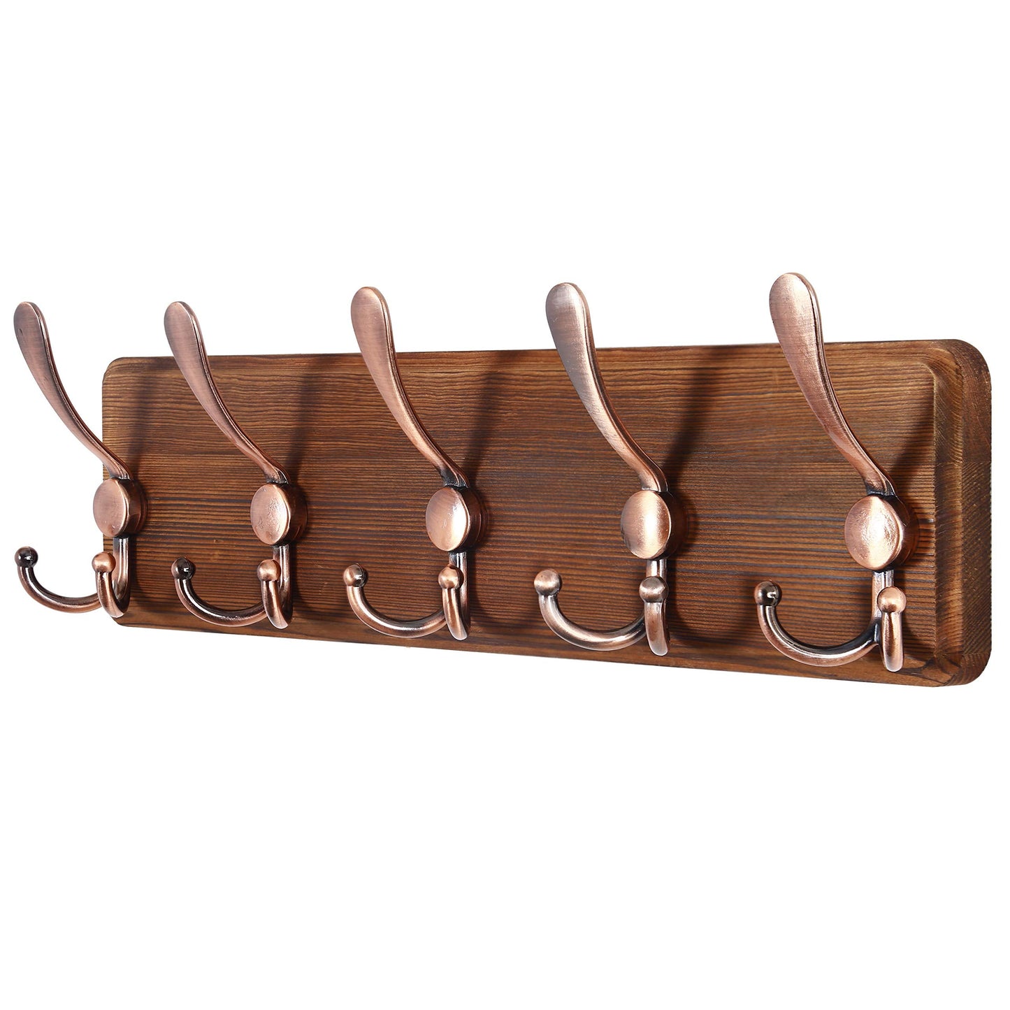 SKOLOO Coat Rack Wall Mounted - Wooden, Heavy Duty, Rustic Coat Hooks for Wall, Wall Coat Rack with 5 Triple Hooks for Hanging Clothes, Jacket