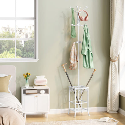 Hoctieon Coat Rack Freestanding, Coat Tree with Umbrella Holder, Metal Coat Rack Stand with 12 Hooks, Standing Coat Hanger Stand