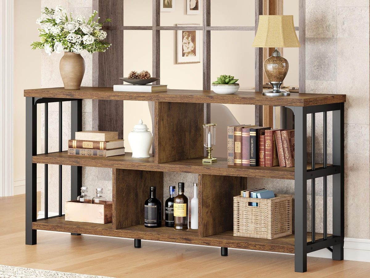 IBF 5 Cube Storage Organizer Bookshelf Low Bookcase 140cm Rustic Brown