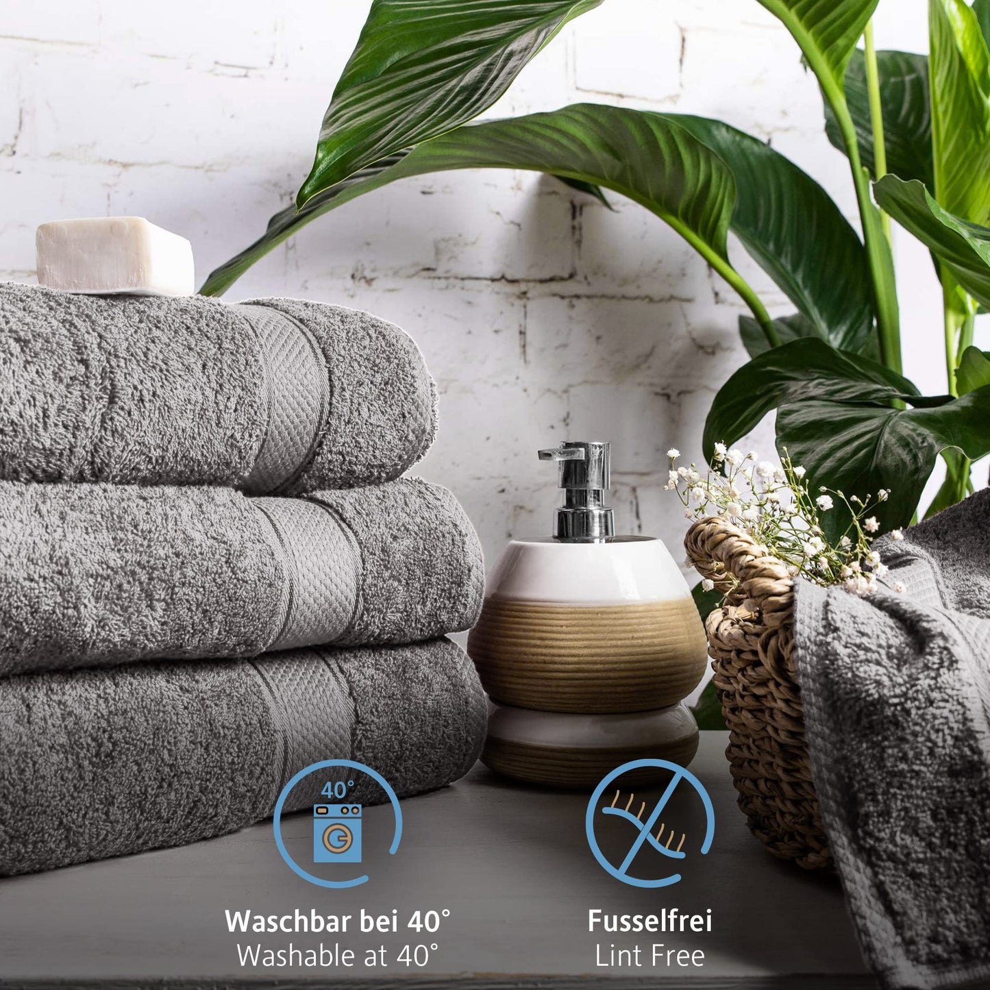 Komfortec Set of 2 Hand Towels 50 x 100 cm 100% Cotton 470 g/m² Terry Cloth Soft Anthracite Grey