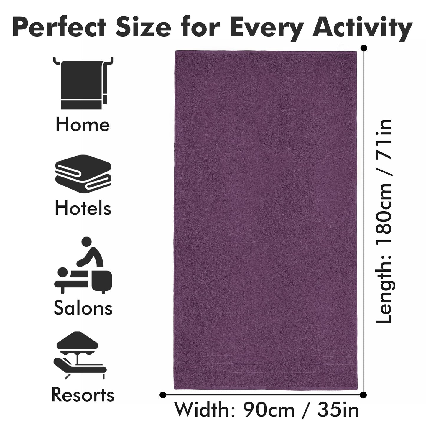 Bath Sheets - Extra Large Bathroom Sheet Set – 550 GSM Pack of 2 Jumbo Towels Dark Purple (90x180cm)