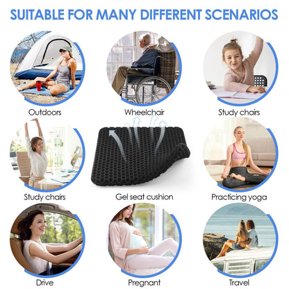 wiksite Gel Seat Cushion, Honeycomb Design Double Thick Gel Cushion with Cloth Cover Ergonomic & Cool Seat Cushion for Home Office Chair Car