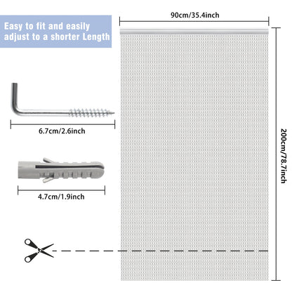 VerRich Silver 90 * 200cm Aluminium Chain Curtain Door Fly Screens Metal Fly Curtain Insect Blinds Pest Control