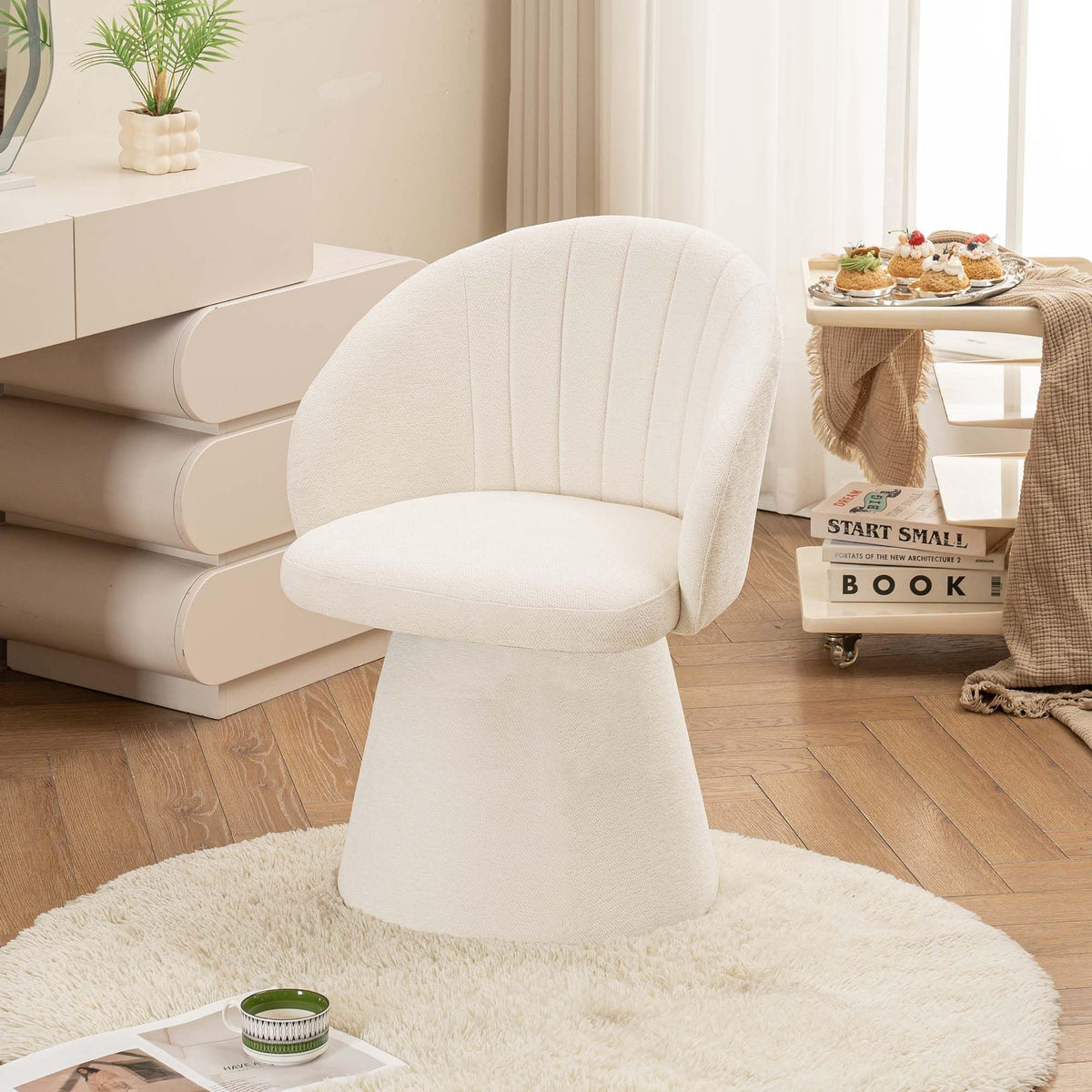younturn Swivel Chenille Vanity Chair, Modern Upholstered Dressing Table Chair with Armrests, Accent chair with Armrests for Bedroom, Living Room